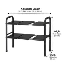 Matte Black Under Sink Organiser, Adjustable Width 525-880mm Metal Pull Out Drawers for Cabinets, Under Sink Storage for Cleaning Supplies