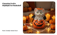 Spooky-Cute Pumpkin Cat Figurine