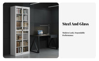 fastening Steel storage cabinet fastenable Design fastening Metal and Glass Hutch Sliding Doors Storage Cabinet for Parents, Living Room, business areas, Garage
