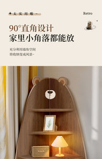 儿童房实木收纳柜小熊转角置物架落地分层三角书架可爱床边拐角柜