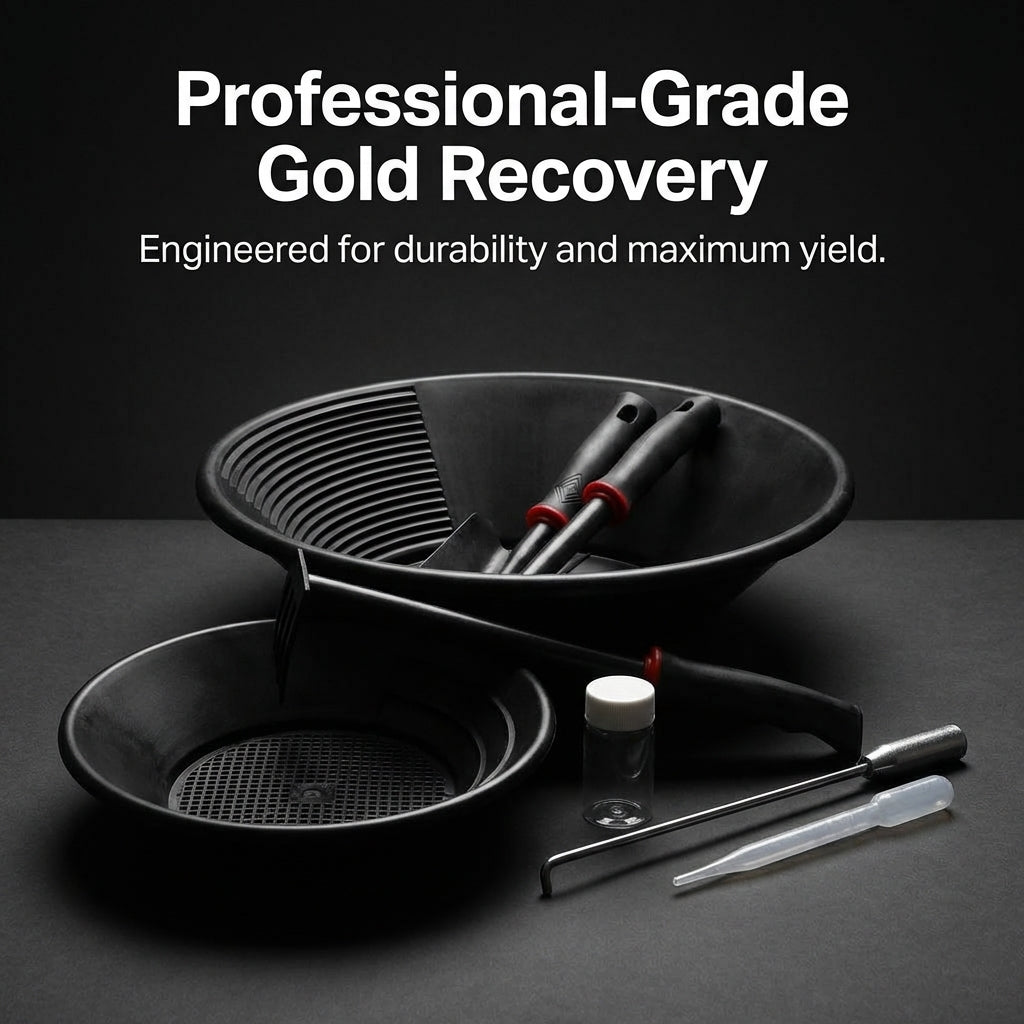 Gold Panning Kit 6 Piece Set with 38cm Diameter Pan, Heavy Duty Mining and Rakes, Portable Prospecting Tool for Outdoor Use