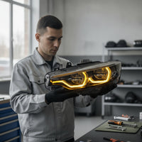 Lens-Style-Style Headlamp with Daytime Running Lights pairedBeam Headlight Assembly Direct Replacement Light Connector-and-Play for Car Enthusiasts, DIY Mechanics, Automotive Upgrade, Night Driving