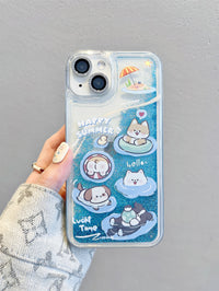 适用iPhone15promax手机壳苹果14夏日小清新泳池猫咪狗狗13卡通创意12可爱新款女11流沙保护套14pro早春13pro