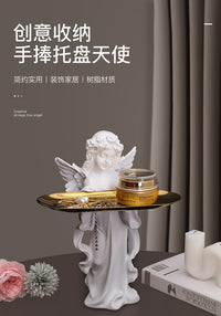艺术家居客厅装饰品办公室装饰摆设欧式祈祷天使女神摆件托盘雕塑