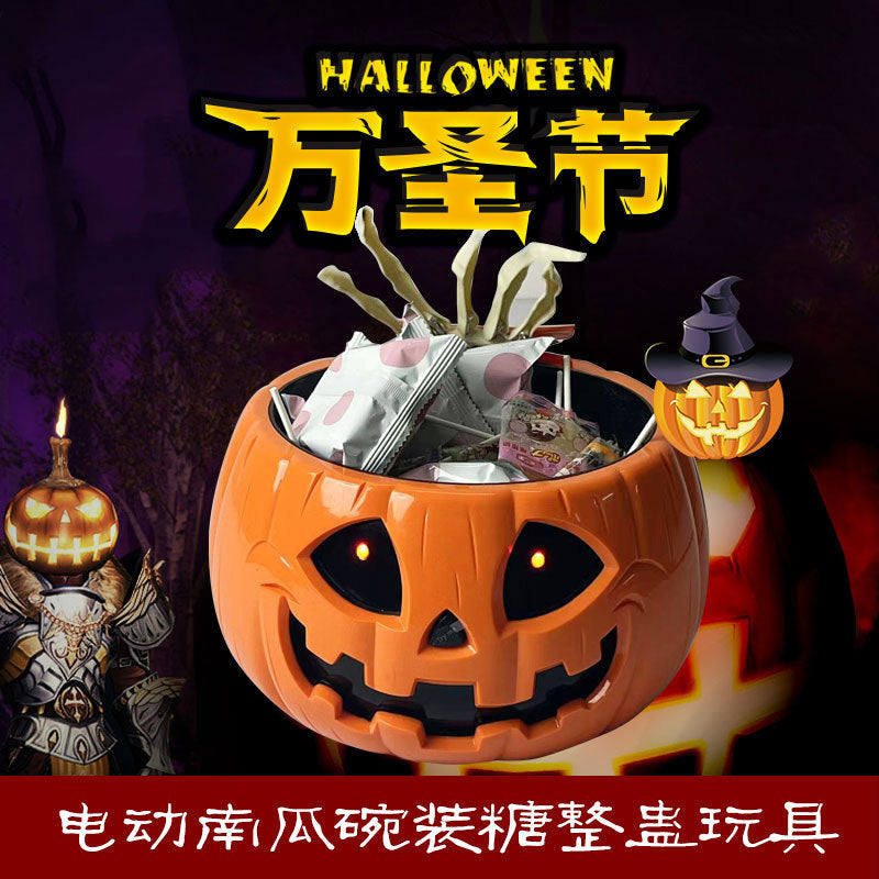 Electric Halloween Pumpkin Candy Bowl with Motion Sensor