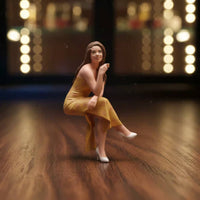 Coffee Girl Figurine Hand Painted Seated Woman Figurine Fine Detail Resin People Model for Desk Decor
