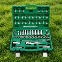 61 Pieces Socket Tool Kit with Carrying Case Automotive Drive Socket Set with Ratchet Professional Mechanics Tool Set for Garage, Roadside Maintenance