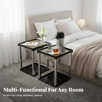 Multi-Functional 2-Tier Square End Table Space-Saving Nightstand Simple Design Plant Stand Sturdy and Stable for Apartment Dwellers, Homeowners, Students, Living Room, Bedroom, Small areas, Entryway