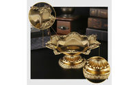 Gold-Toned Lotus Fruit Plate Metal Fruit Bowl with Pedestal Embossed Footed Plate Scalloped for Living Room, Altar, Tea Table