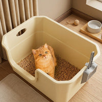 Cat Toilet Semi-Enclosed Sand Basin with Mat, PP Material Litter Tray for Large Indoor Pet, Anti Spillage Potty for Easy Daily Use