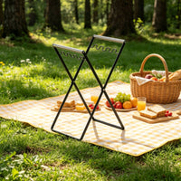 Stainless Steel Collapsible Trash Bag Holder Rack Iron Foldable Trash Bag Holder X-Shaped Frame Waste Container Wood Handle