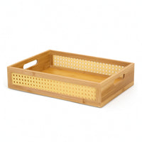 Rattan Side Panel Tray Woven Wooden Storage Tray Open-Top for Dresser
