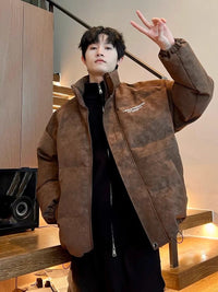 2025新款棉服男款冬季加厚羽绒服宽松外套PU皮衣立领保暖棉衣潮流