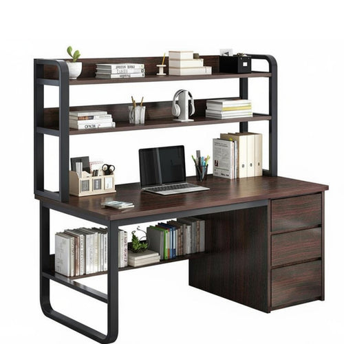 1 Piece Bookshelf Desk Combo Computer Desk Study Desk with Shelves and Drawers Space-saving Modern Construction Suitable for Teens Adults Bedroom Home Office Workstation