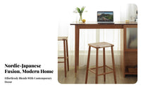 Backless Woven High Seat Vintage Design Bar Stool Tapered Legs for Cafe, Pub