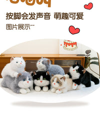 Realistic Plush Cat Toy with Music, Bib, Interactive Toy for Kids