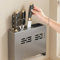 Chopstick Holder and Wall-Mounted Organizer with 3 Compartments, Stainless Steel Spoon Holder and Knife Holder with Hooks for Modern Kitchens