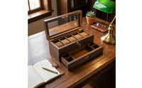 Watch Box with Glass Lid 6-Slot Watch Box with Drawer Sturdy Wooden Jewelry Organizer for Vanity