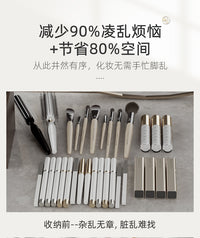 化妆刷收纳筒木质家用卧室化妆品收纳盒梳妆台桌面眉笔梳子置物架 大号【胡桃色】【四格】化妆刷收纳盒