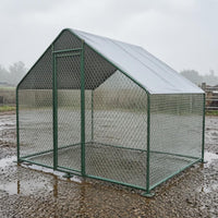 Covered Avian Pen Mesh Metal Chicken Coop Peaked Roof Avian Coop for Outdoors