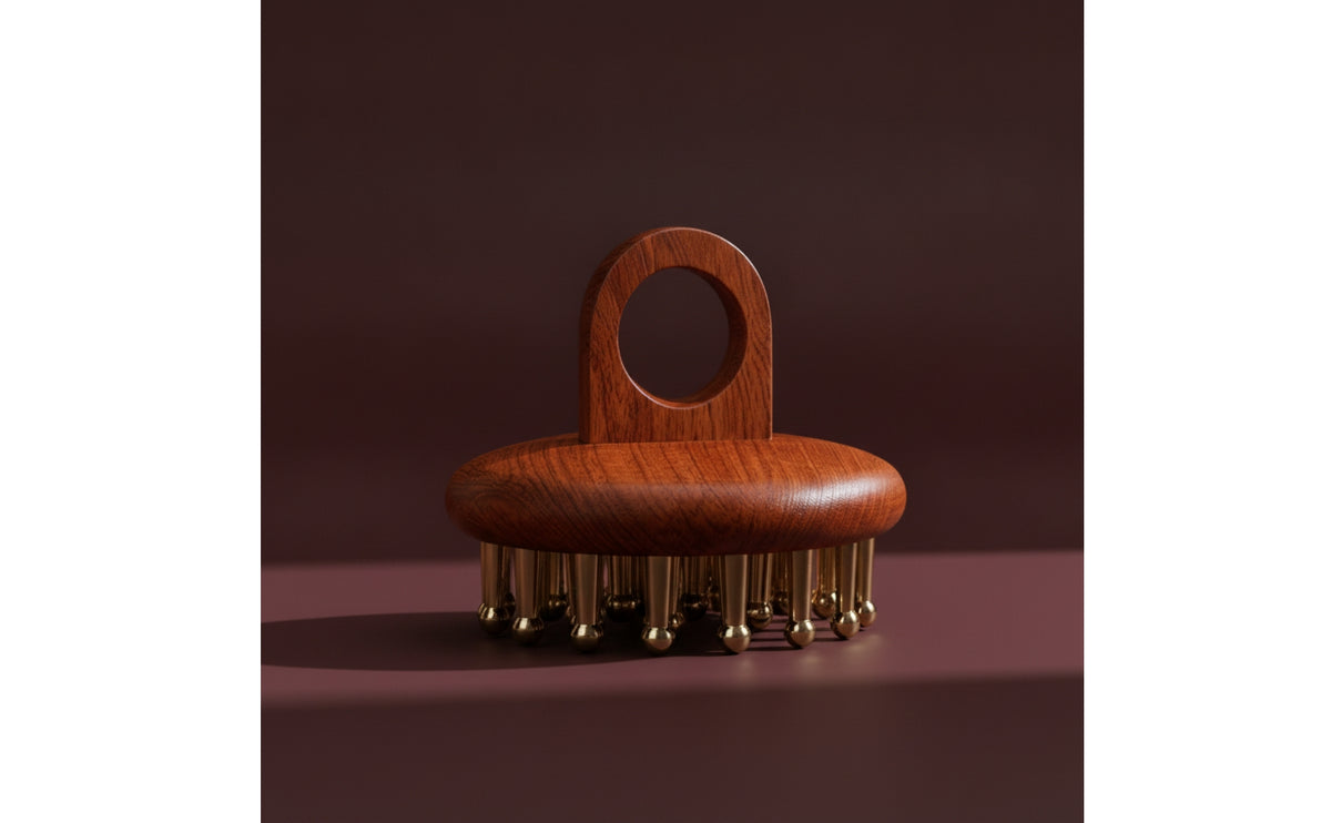 Rounded-Teeth Massage Comb with Finger Loop Ergonomic Wooden Meridian Comb Portable Wooden Scalp Massager Long-Lasting