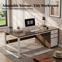 Writing Table with Side Cabinet Modern Design Computer Desk Space-Saving Easy Assembly for Bedroom