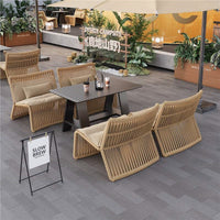 Outdoor Rattan Sofa Set with Umbrella, U-Shape, Aluminum and Iron Frame
