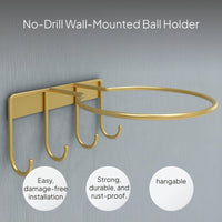 Wall-Mounted Sports Ball Rack, No-Drill, Multi-Peg Organizer