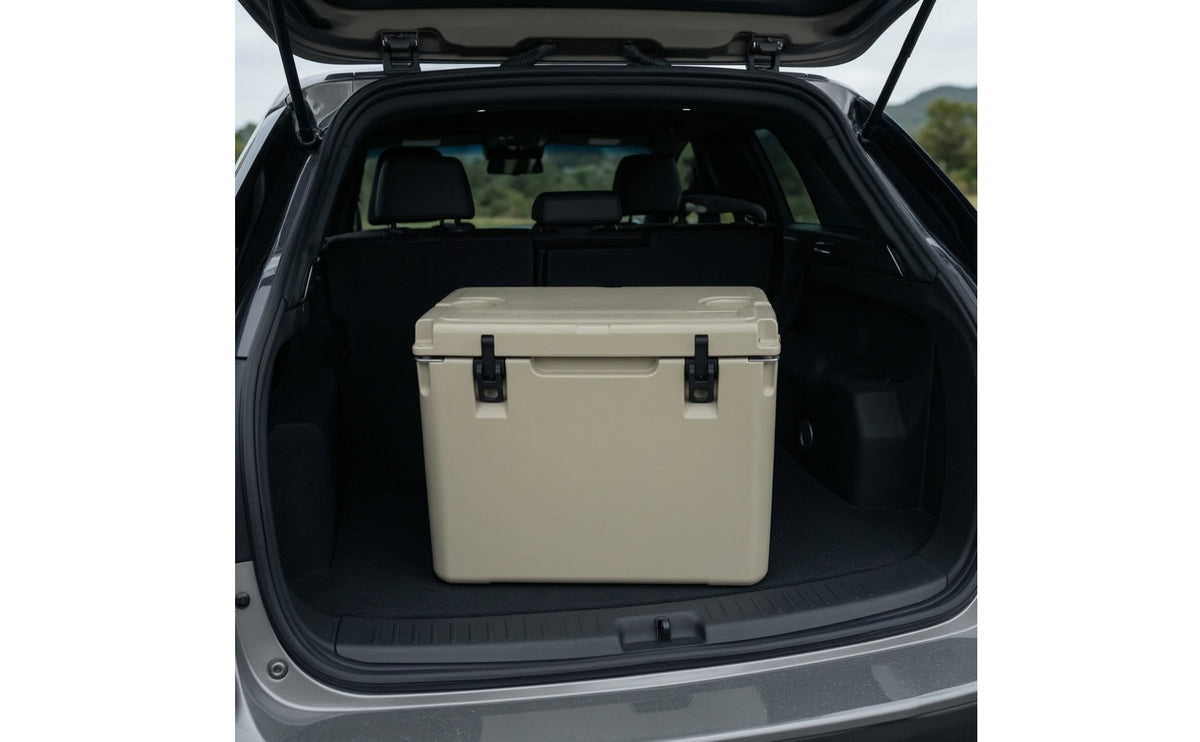 Heavy-Duty Insulated Cooler with Divider Sturdy Hard Cooler with Cup Holders Large Capacity Ice Chest with Cup Holders for Campers, Anglers, Camping, Picnics, Fishing