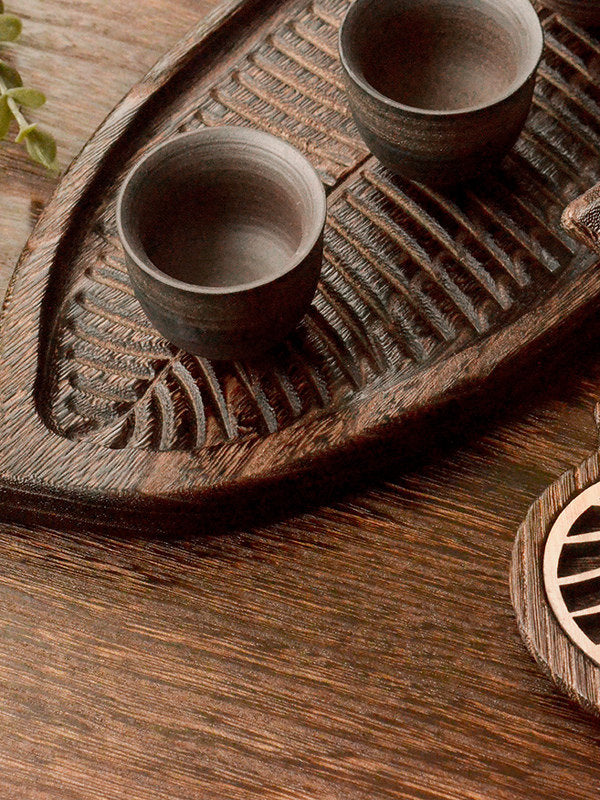Solid Wood Ginkgo Leaf Tea Tray