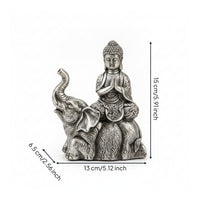 Seated Buddha Elephant Figurine Antique Finish Home Decor Carved Look