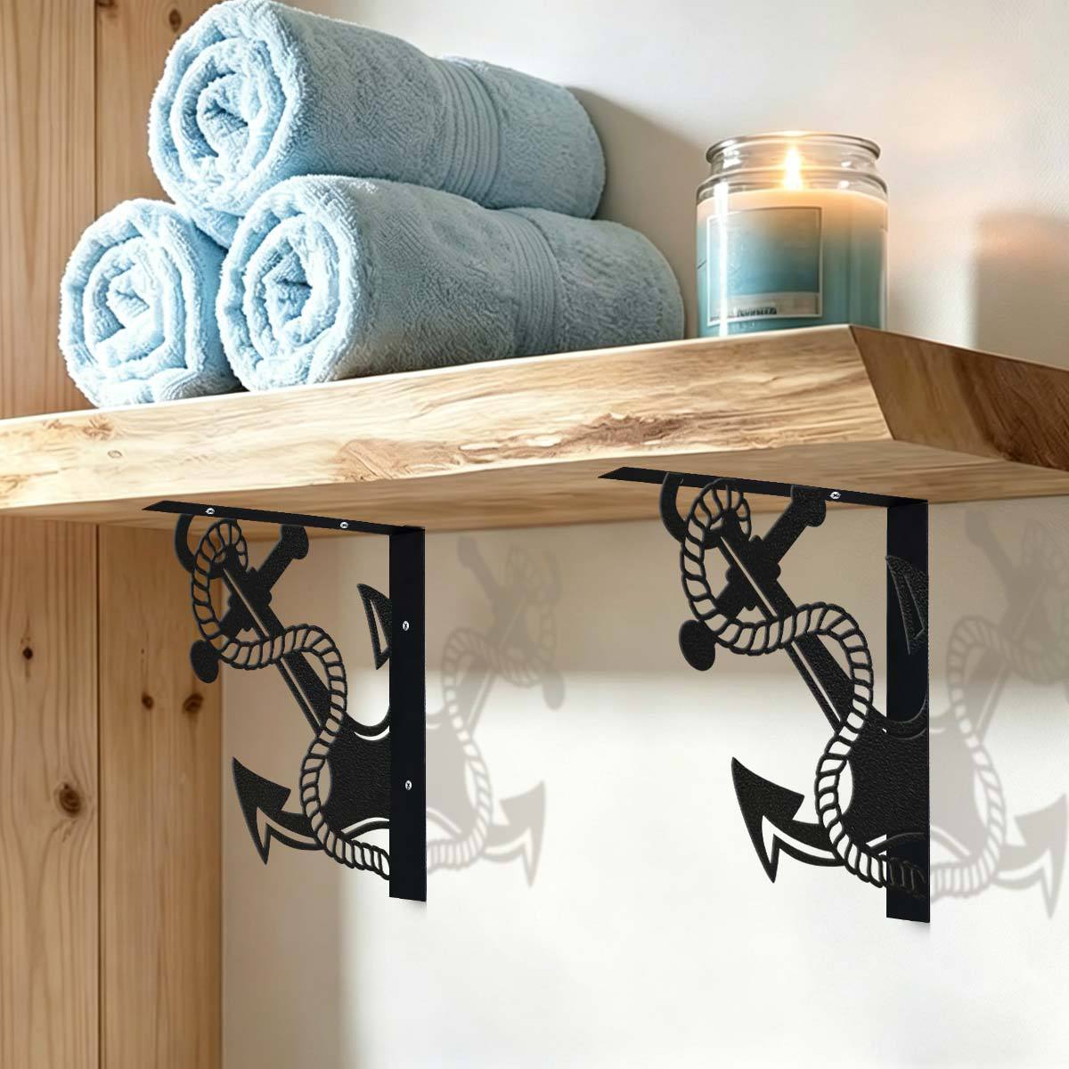 Iron Wall-Mounted Triangular Bracket with Anchor Pattern for Shelves