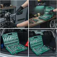 108 Pieces Mechanics Tool Set Mirror Finish Chrome Automotive Tool Kit Lightweight Socket Set with Case for Car Owners, Garage, Roadside Emergency