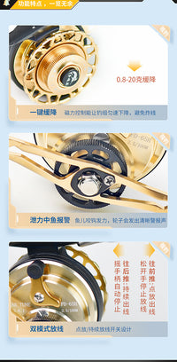 Jin Biao Wang All-Metal Ice Fishing Reel with Drag Alarm and One-Key Slow Drop