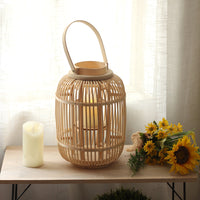 Handwoven Bamboo Floor Lantern Candle Holder for Garden and Decor