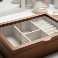 Wooden Jewelry Box Solid Wooden with Glass Lid Top Jewelry Case Vintage Jewelry Arrangement Display Box for Women, Men