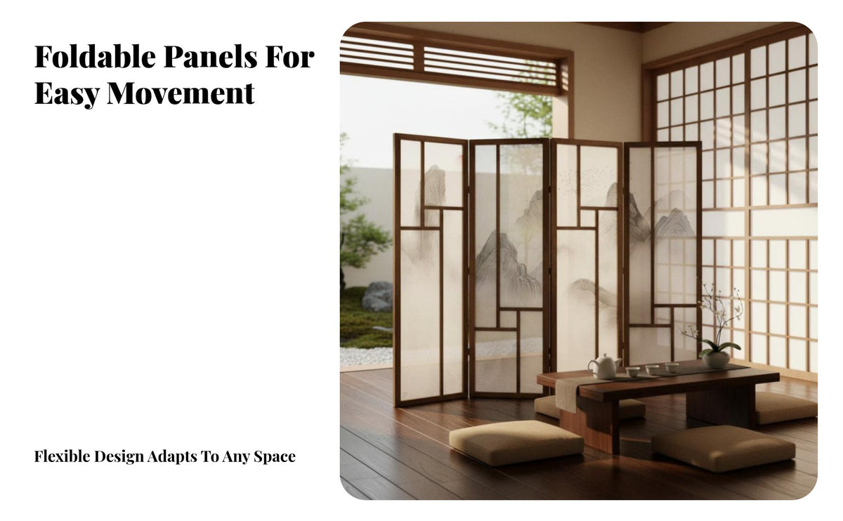 Asian-Inspired Design 4-Panel Folding Screen Traditional design Multi-Panel Art Partition Creates Privacy Room Divider Freestanding for Homeowners, separateice Workers, Business Owners, Hotel Lobby, Restaurant, Studio Apartment, visual Call Background