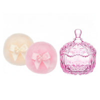 3 Pieces Body Powder Puff and Container Set Reusable Glass Powder Box with Puff Bow Design Washroom Accessory for Dressing Table
