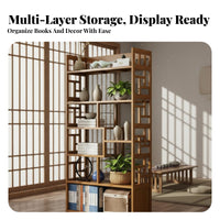 Multi-Tier Display Cabinet Heavy Duty Chinese Design Display Shelf Anti-Fall Side Panels Asymmetrical Room Divider Shelf for Tea Enthusiasts