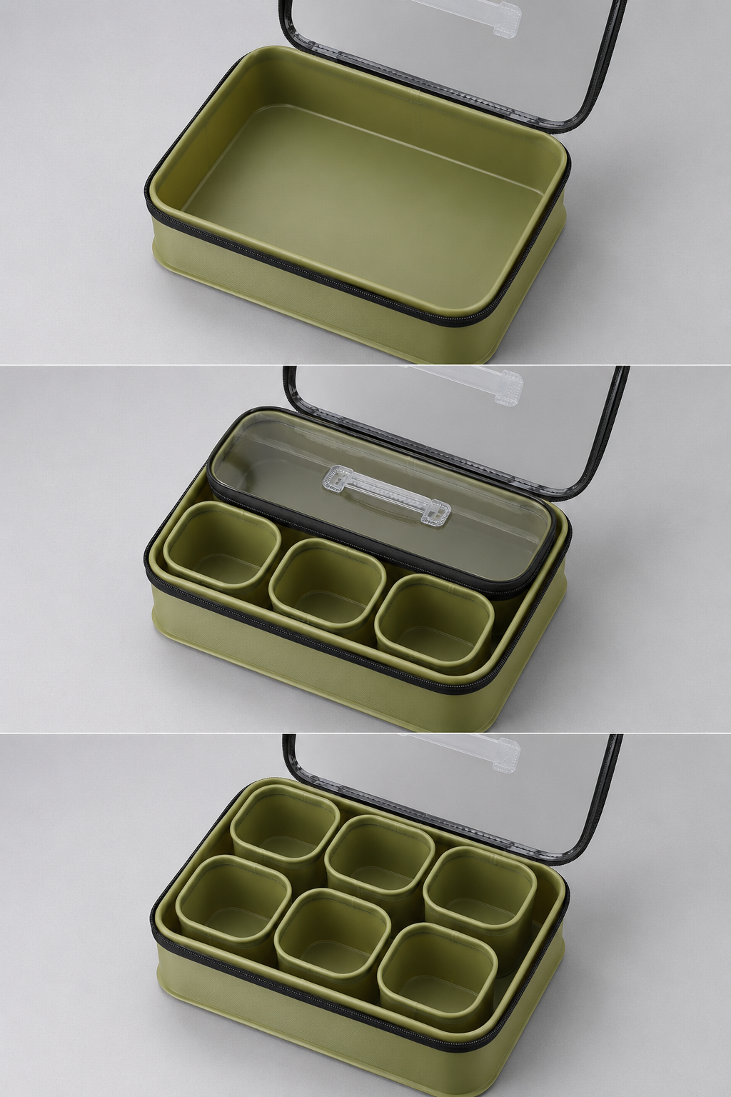 Large EVA Fishing Tackle Box with 7 Compartments, Rectangular Fishing Bag with Handle & Zipper Closure