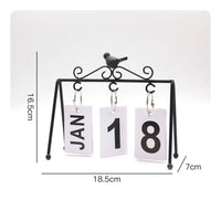 Bird Flip Calendar Hanging Date Cards Metal Flip Desk Calendar Black Iron