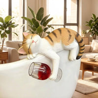 Feline Beverage Figurine Outdoor Safe Resin Feline Decoration Weather-Resistant