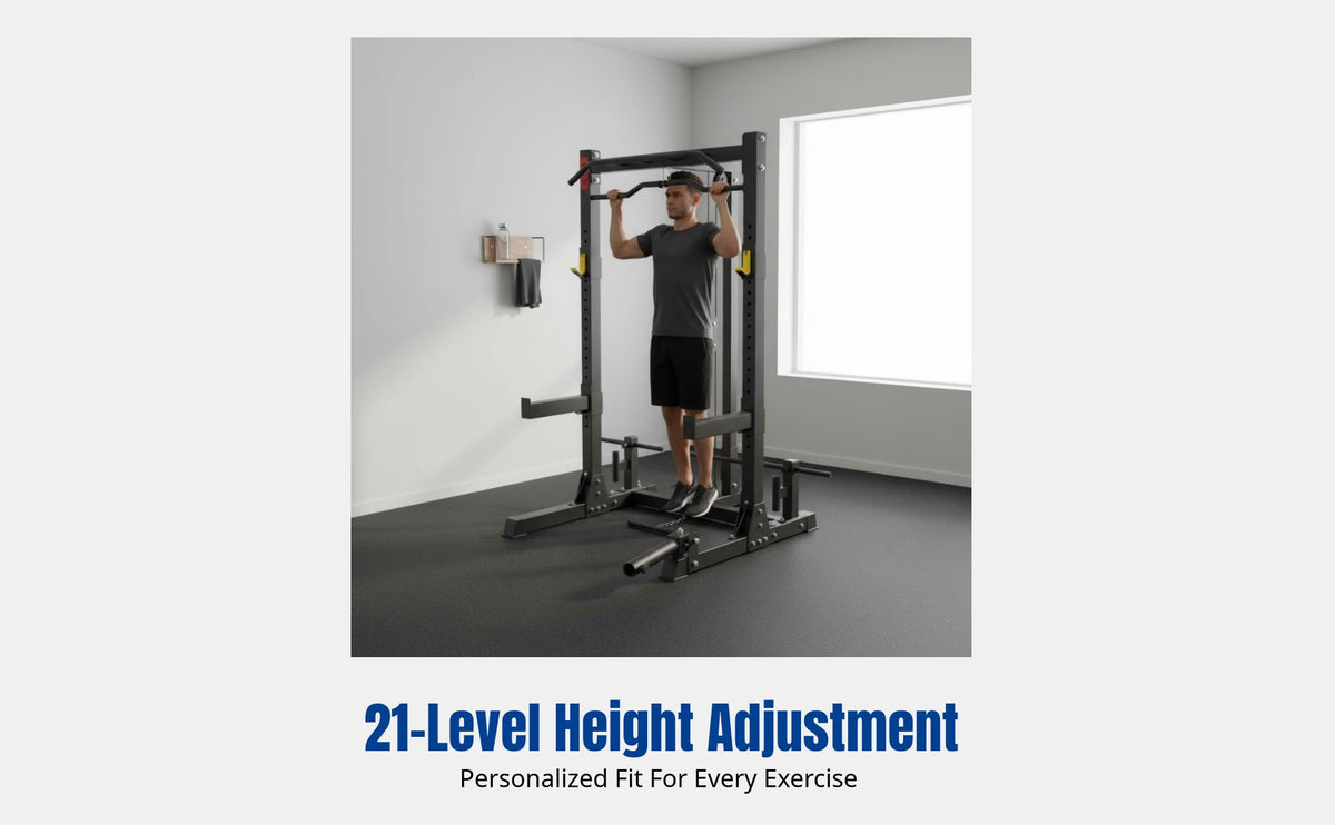 Power Rack, Multi-Function Half Frame, Home Gym Equipment, Leg Press, Bench Press, Shoulder Pulldown, Row, Adjustable, Heavy Duty