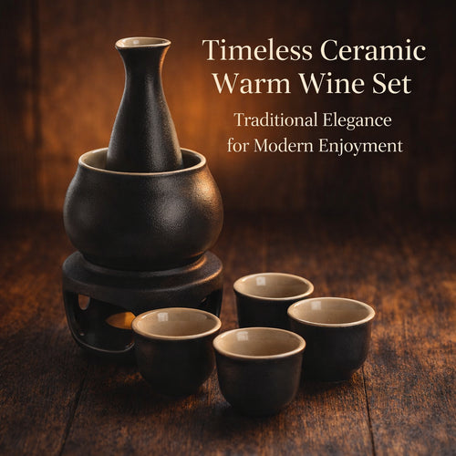 Ceramic Wine Warmer Set, 7-Piece Minimalist Japanese Style