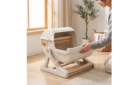 Semi-Automatic Litter Box Half-Enclosed Cat Litter Box with Hood Easyhygienic Pet Supply for Cats, Home, Living Room