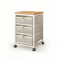 Kitchen Storage Rack with Wooden Top Mobile Pull-out Basket Organizer