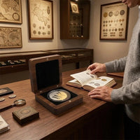 Walnut Wood Coin Collection Box with Flip Lid