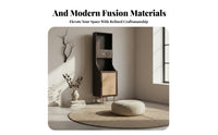 Wabi-Sabi Aesthetic shelving unit with Rattan Doors mid-century modernmid-century modernera design Tiered Shelving Unit with Rattan Doors Minimalist Design shelving unit Sturdy long-lasting for Book Lovers, Homeowners, Study Room, Home Office, Library, Be