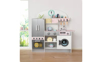 Wooden Play Kitchen Interactive Play Kitchen with Refrigerator   for Kids, Young Children, Playroom, Bedroom, Daycare