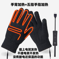 usb充电加热手套外卖骑手指可触屏五指插电发热电动车防寒保暖男